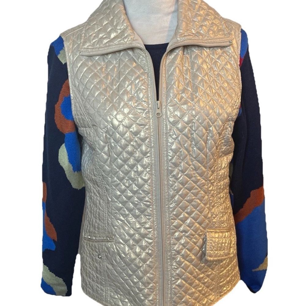 Peck & Peck Women's Medium Lightweight Gold Quilted Zippered Vest Snap Pockets
